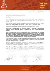 Sélection Officielle de Stéphane BOUVIER dans la catégorie Motos Dakar 2018